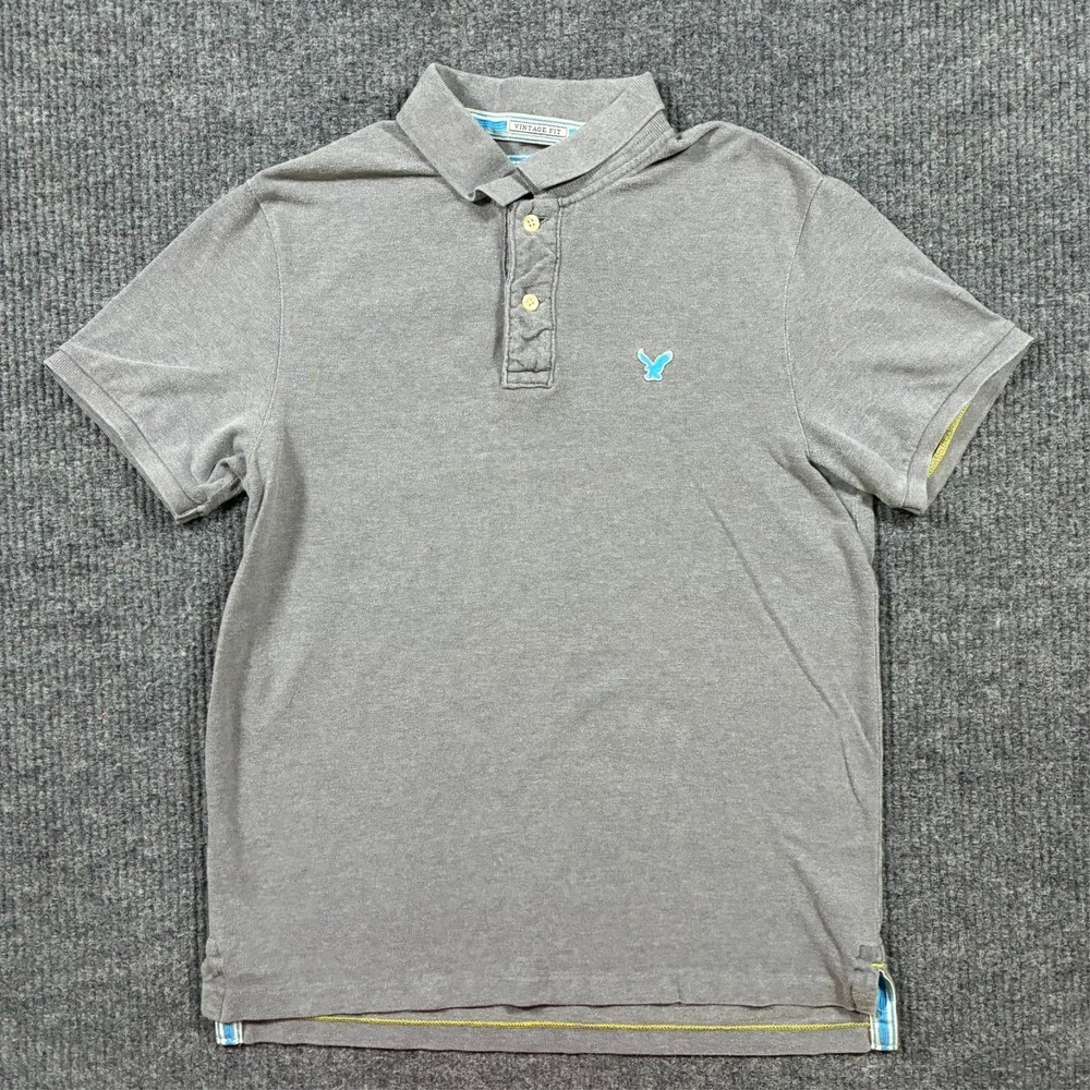 American Eagle Polo Shirt Mens Size XL Gray Vintage Fit Short Sleeve Casual